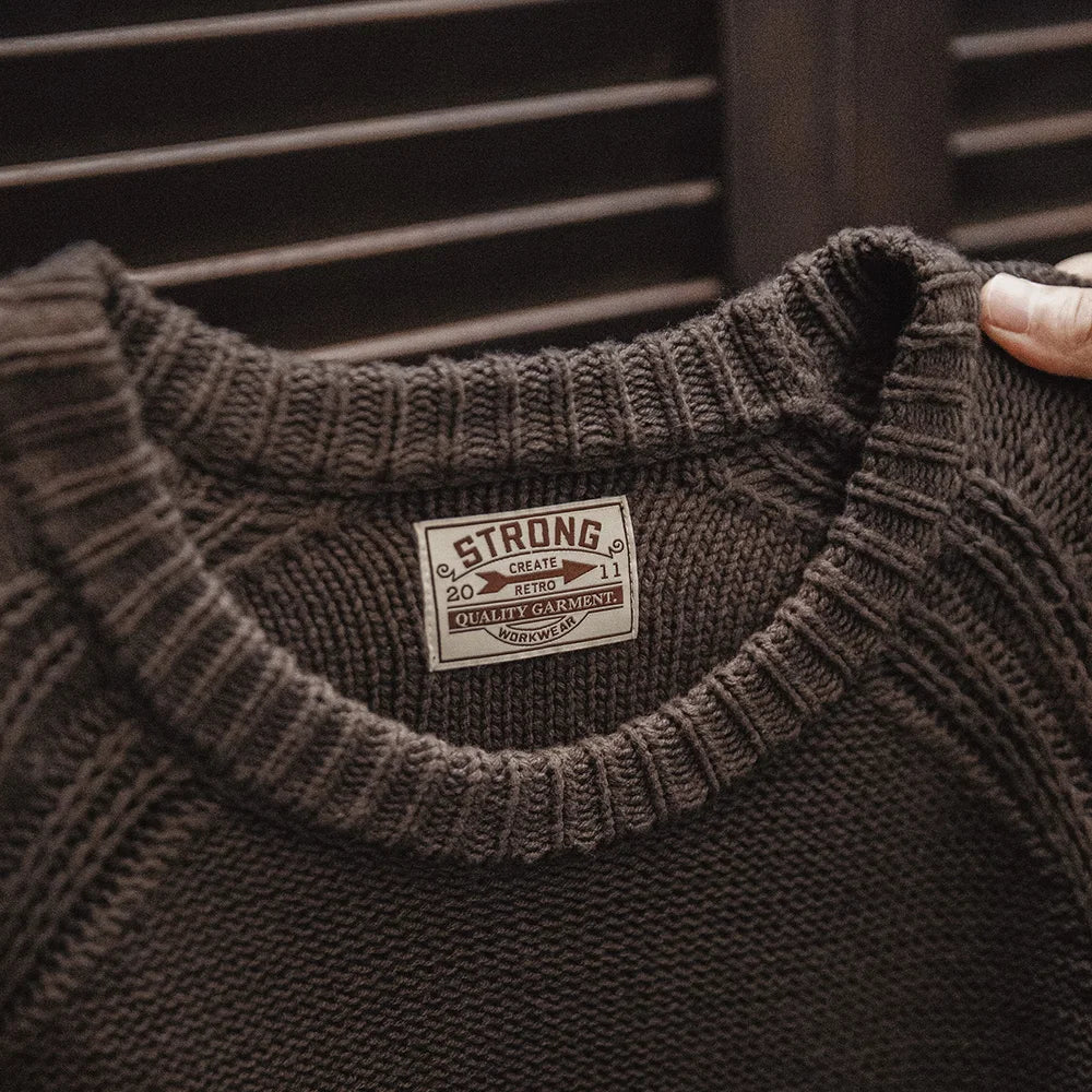 Men’s Heavyweight Knit Sweater – Premium Textured Jumper Pullover in Deep Brown