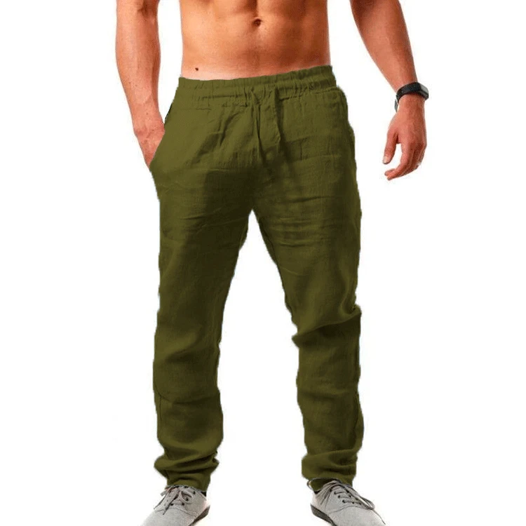 Men’s Cotton Summer Trousers – Lightweight Relaxed Fit Drawstring Trousers with Pockets