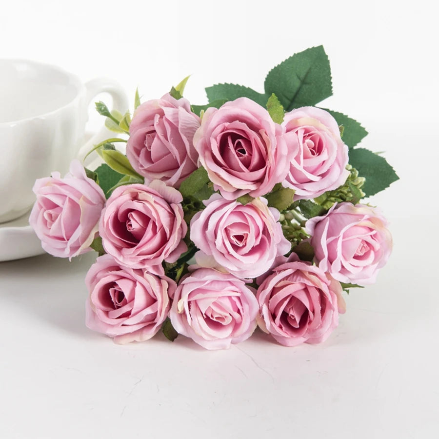 Silk Rose Flower Bouquet – 10 Stem Decoration for Vases, Weddings & Home Styling