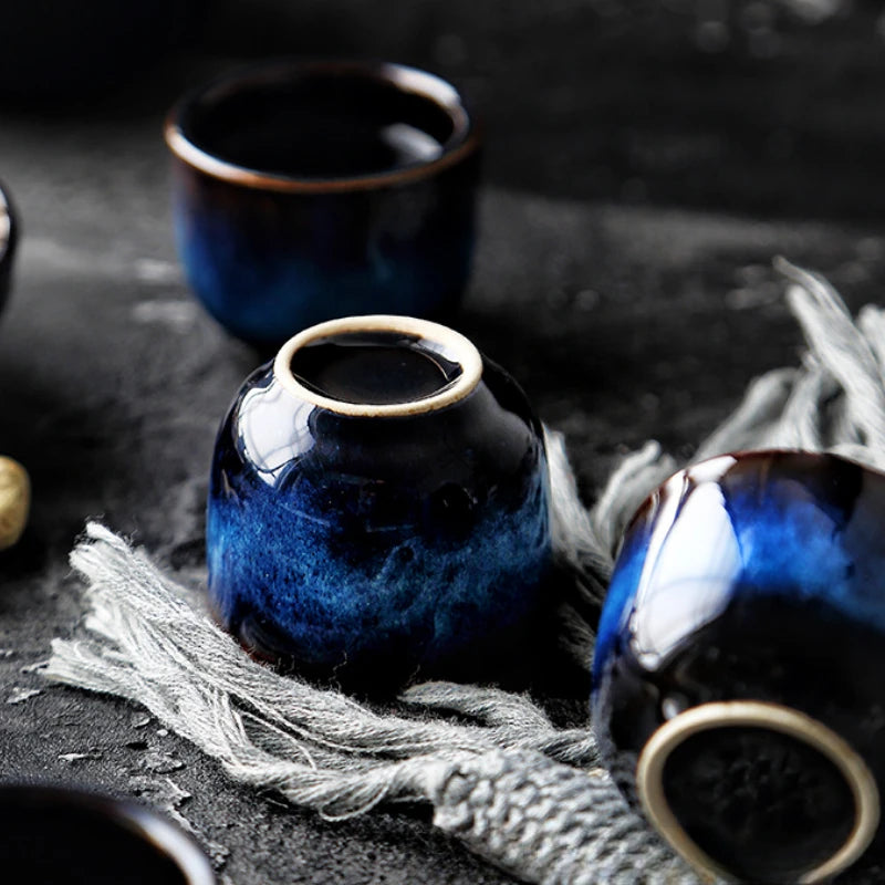 Midnight Azure Sake Set – 5-Piece Japanese Ceramic Carafe & Cup Set for Home Bar & Gift