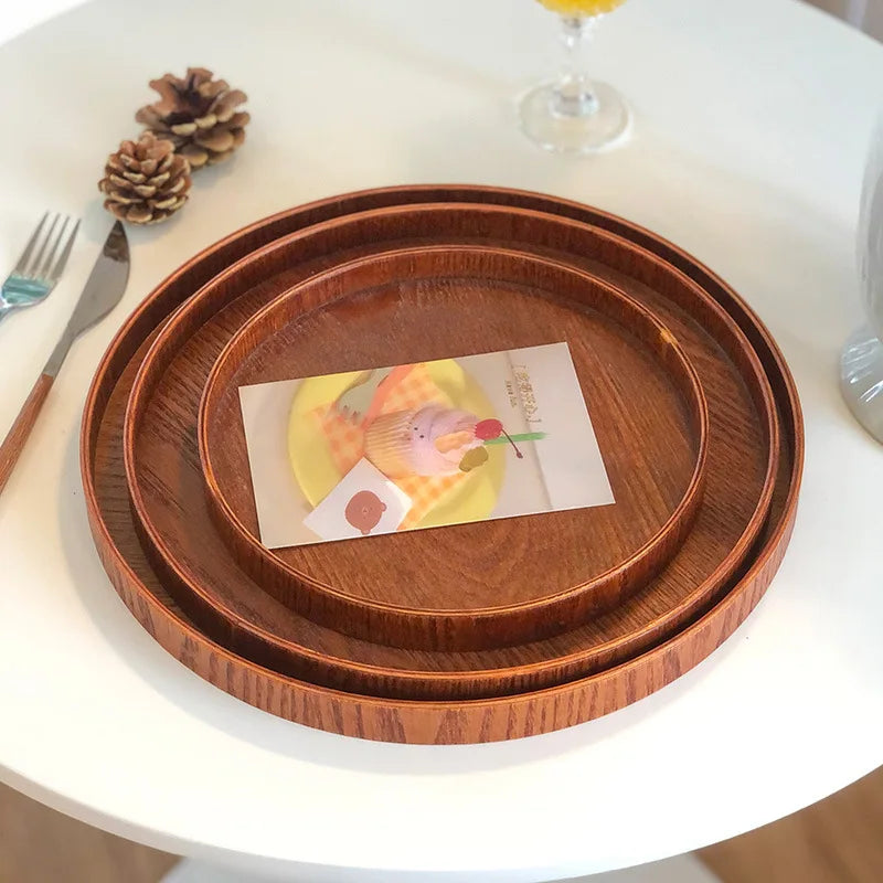 Round Wooden Display Trays – Decorative Serving Platters for Candles, Ornaments & Coffee Table Styling