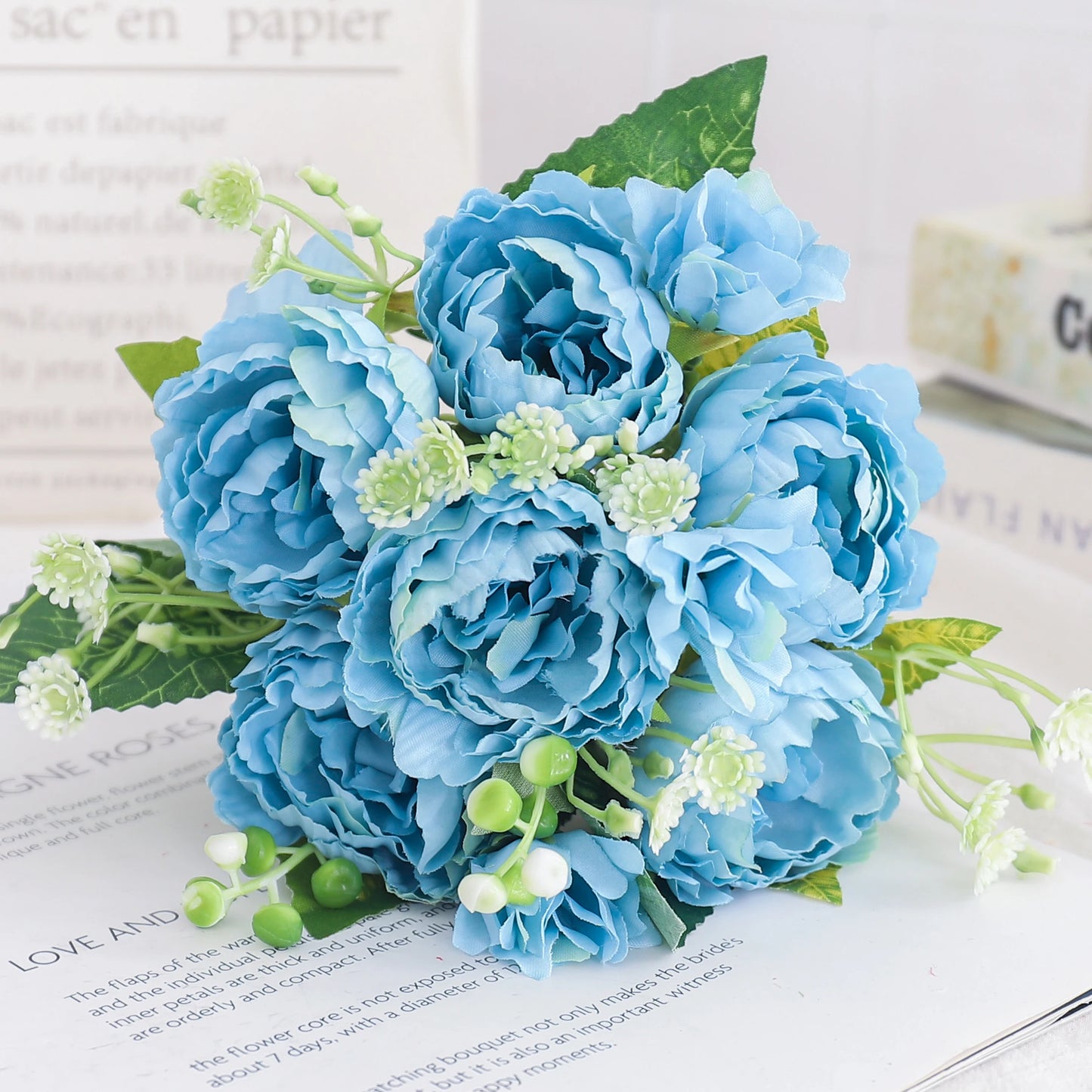 Blush Rose & Hydrangea Flower Bouquet – Pink Faux Floral Centrepiece for Home Decor