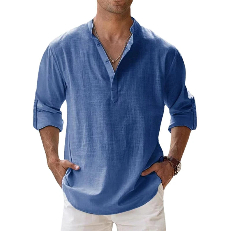 Men's Casual Long Sleeve Linen Shirt
