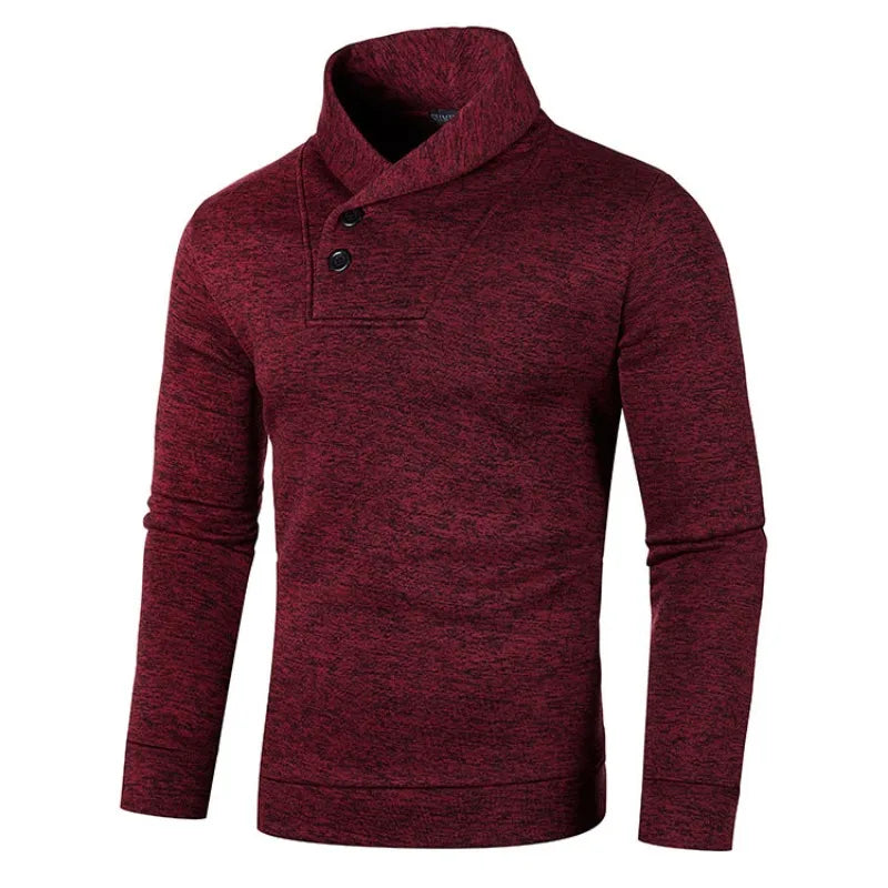 Men’s Button Neck Knit Jumper with High Collar – Long Sleeve Pullover for Smart Casual Outfits