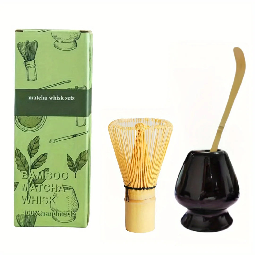 Bamboo Matcha Whisk & Scoop Set – 3-Piece Japanese Tea-Making Kit with Ceramic Holder