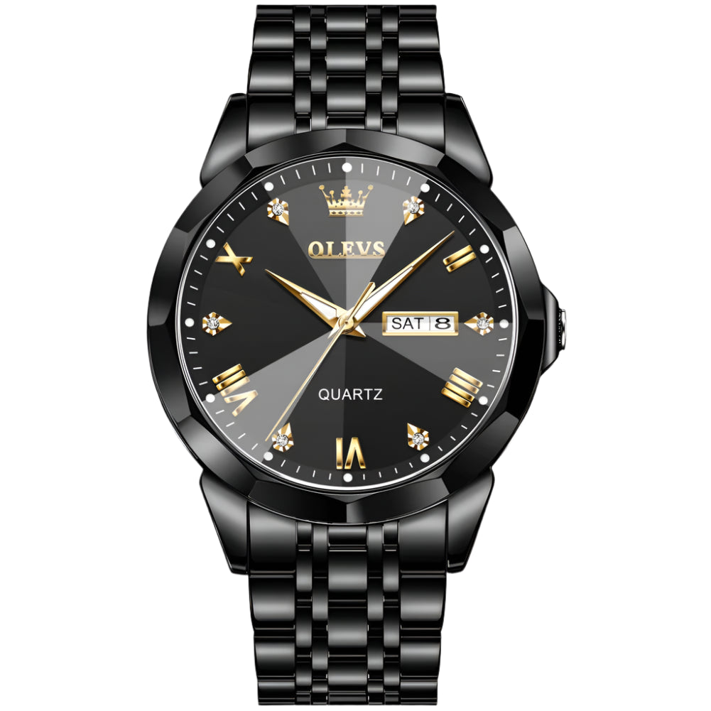 Luxury Diamond Accent Watch - Two Tone Stainless Steel With Day And Date Display