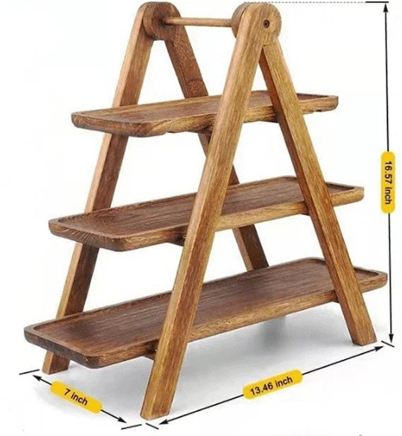 3-Tier Wooden Serving Stand – Rustic Food Display Rack for Afternoon Tea, Grazing Boards & Events