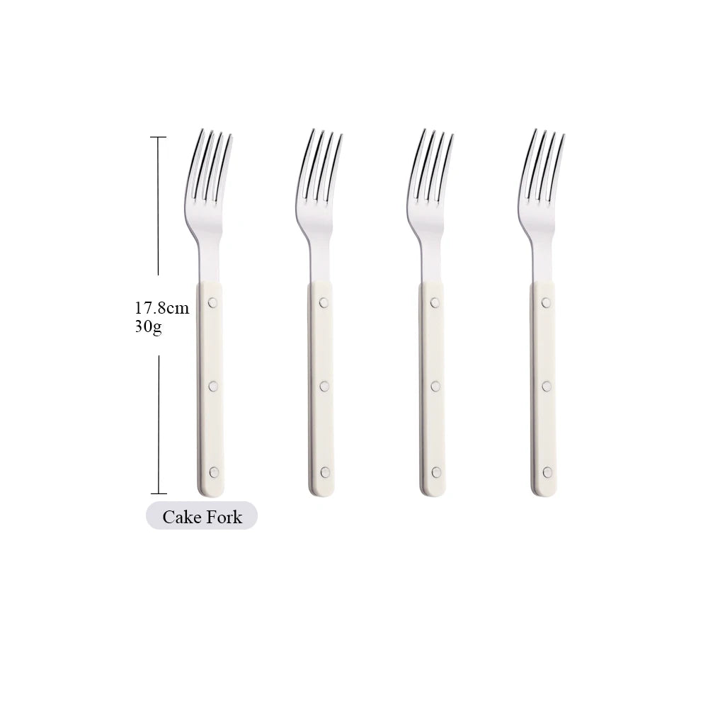 Green/ White Handle Stainless Steel Cutlery Set – 16-Piece Flatware with Forks, Knives & Spoons for Everyday Dining