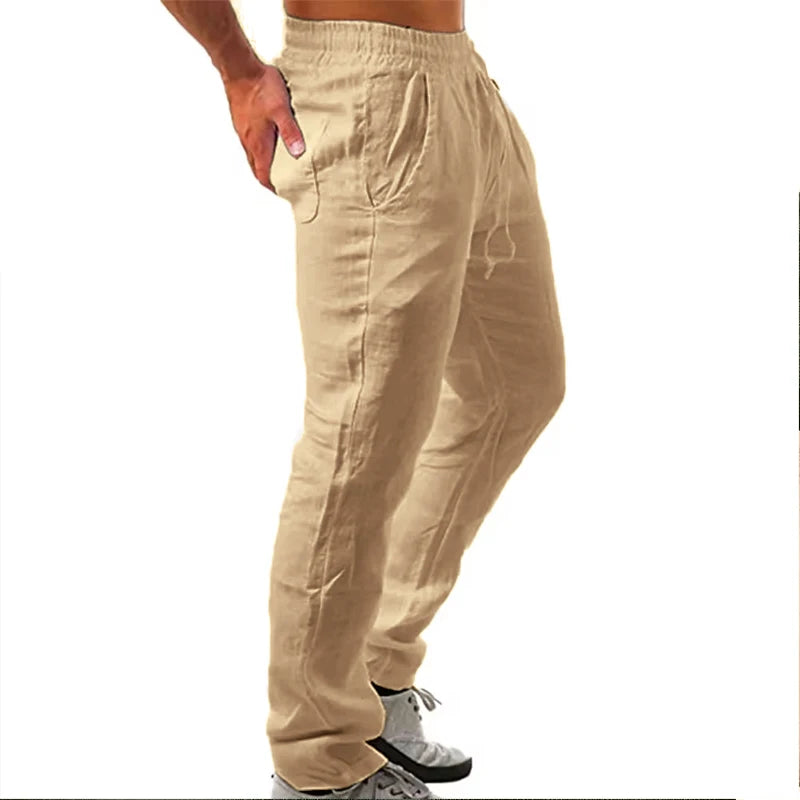 Men’s Cotton Summer Trousers – Lightweight Relaxed Fit Drawstring Trousers with Pockets
