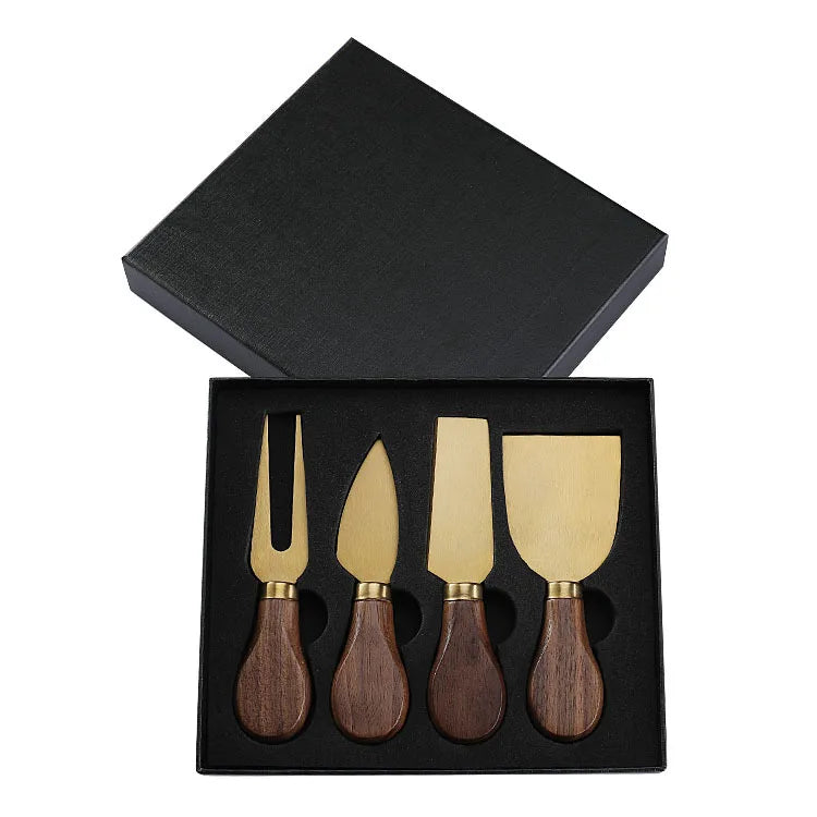 Walnut Handle Cheese Knife Gift Set – 4 or 6 Piece Cheese Tools with Fork & Spreader
