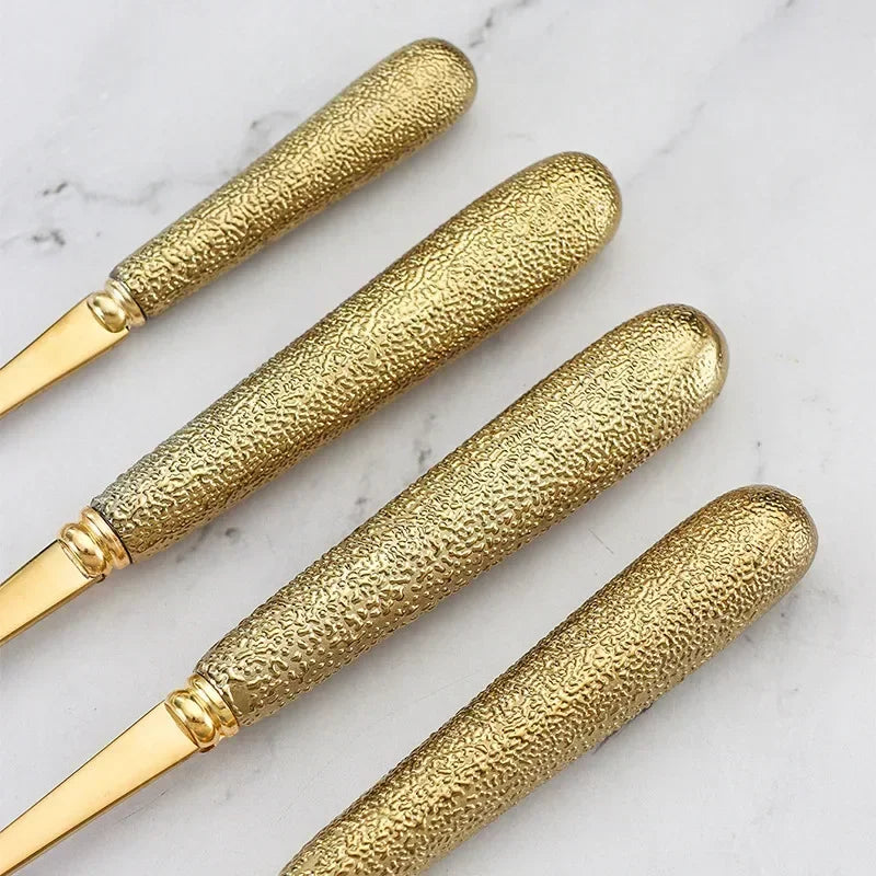 24-Piece Gold & Silver Stainless Steel Cutlery Set with Holder – Elegant Dining Tableware for 6
