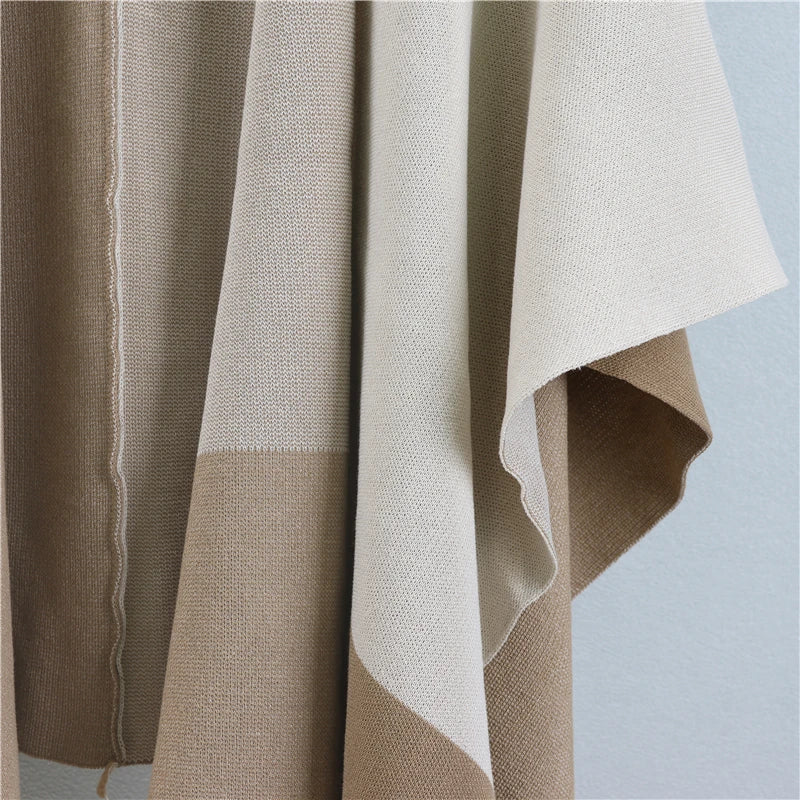 Women's Two-Piece Knit Midi Dress with Color-Block Cape, Available in Black, Beige & Camel