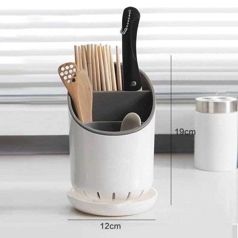Utensil Holder with Draining Base – Large Cutlery Organiser for Kitchen Spoons, Forks & Knives