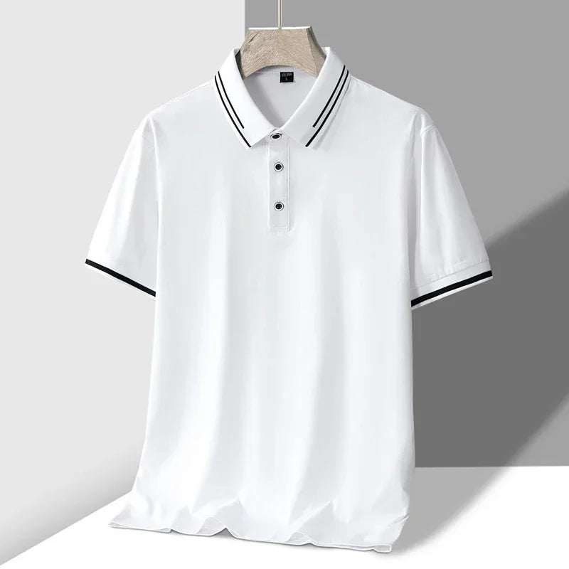Men’s Short Sleeve Polo Shirt with Collar – Casual Cotton T-Shirt for Summer in White, Black, Grey or Green – Smart Fit Top