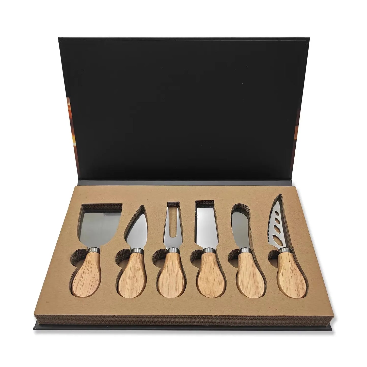 6 Piece Stainless Steel Cheese Knife Set with Walnut Handles – Cheese Board Utensils in Gift Box