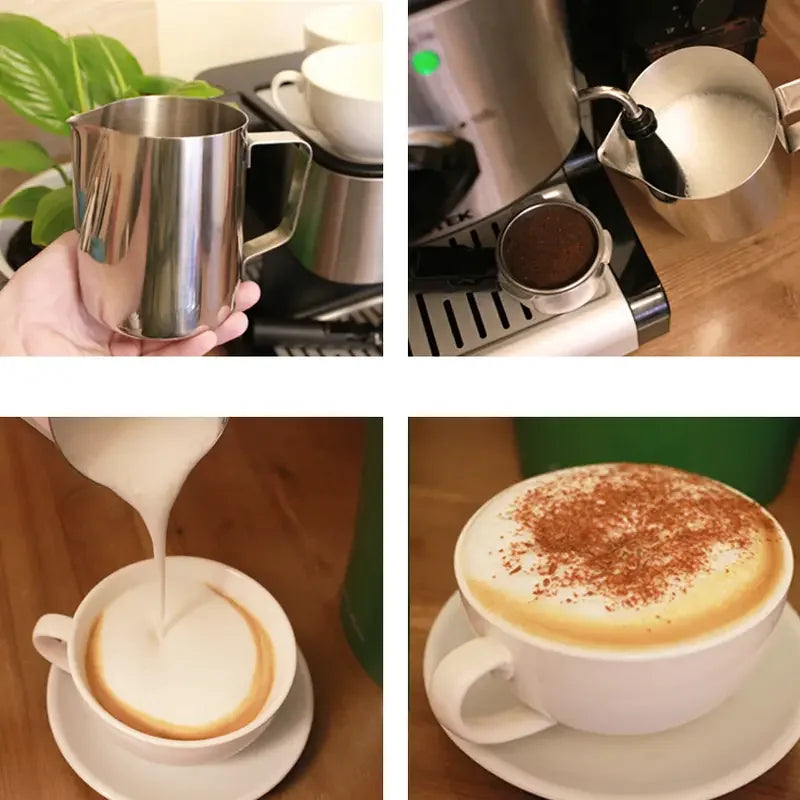 Stainless Steel Milk Frothing Jug – 350ml 600ml 900ml Coffee Pitcher with or without Measurement Scale