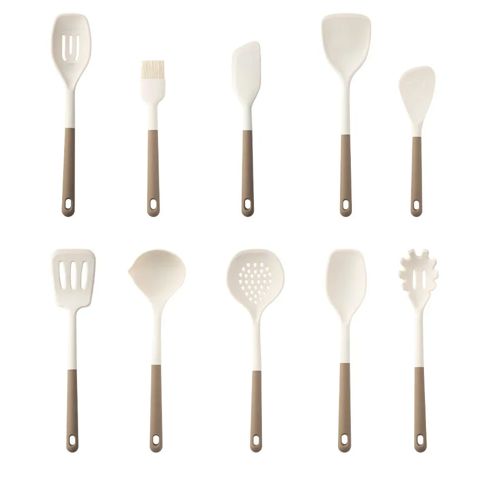Silicone Kitchen Utensil Set – 10-Piece Heat-Resistant Non-Stick Cooking Tools with Hanging Loop Handles