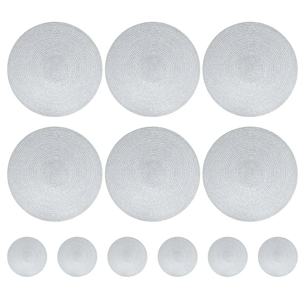 Woven Round Placemats and Coasters Set – 6-Piece Dining Table Mats