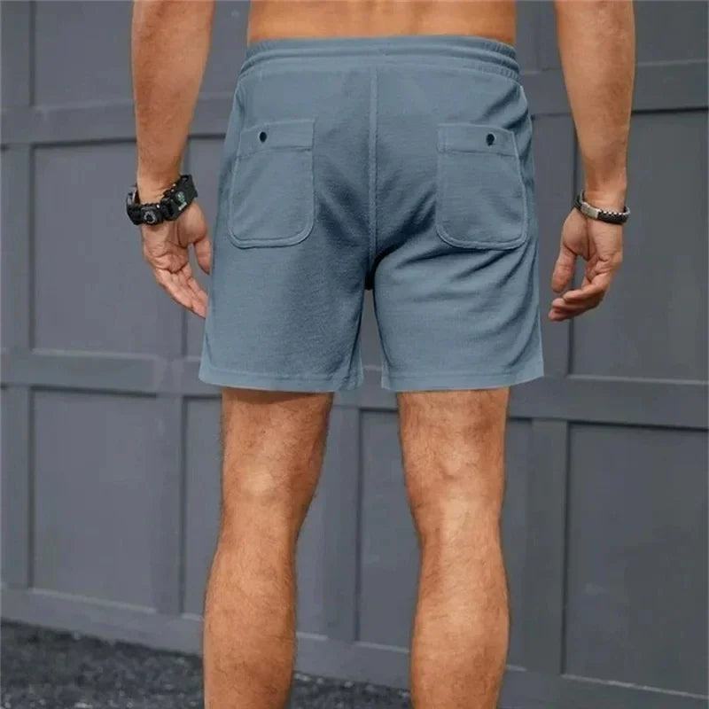 Men’s Waffle Knit Shorts – Textured Drawstring Summer Shorts with Pockets