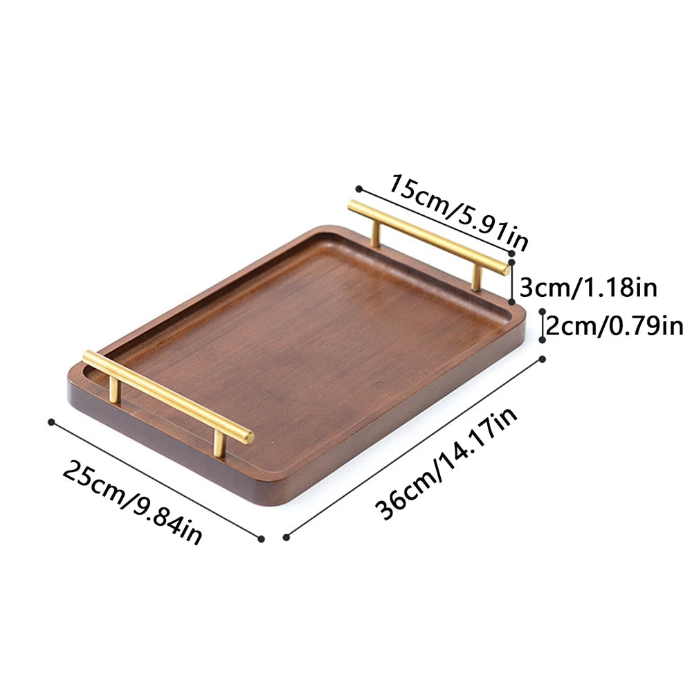 Wooden Serving Tray with Raised Edges – Rectangular Decorative Tea & Food Tray for Kitchen or Living Room