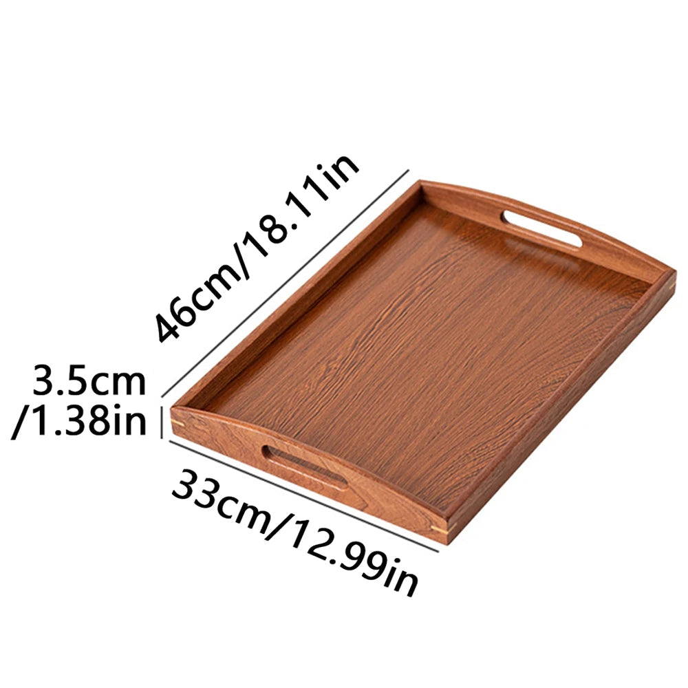 Wooden Serving Tray with Raised Edges – Rectangular Decorative Tea & Food Tray for Kitchen or Living Room