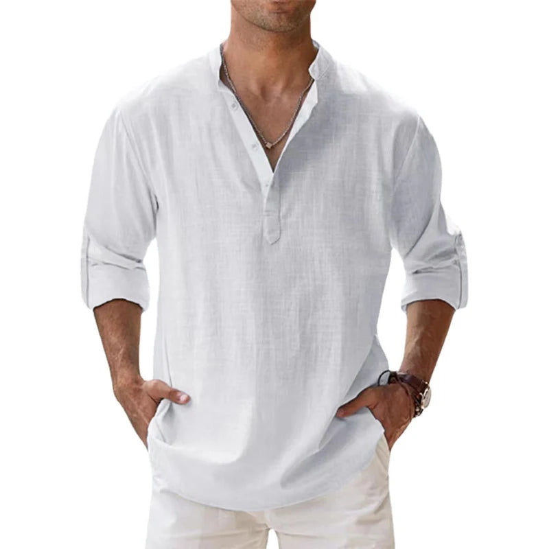 Men's Casual Long Sleeve Linen Shirt