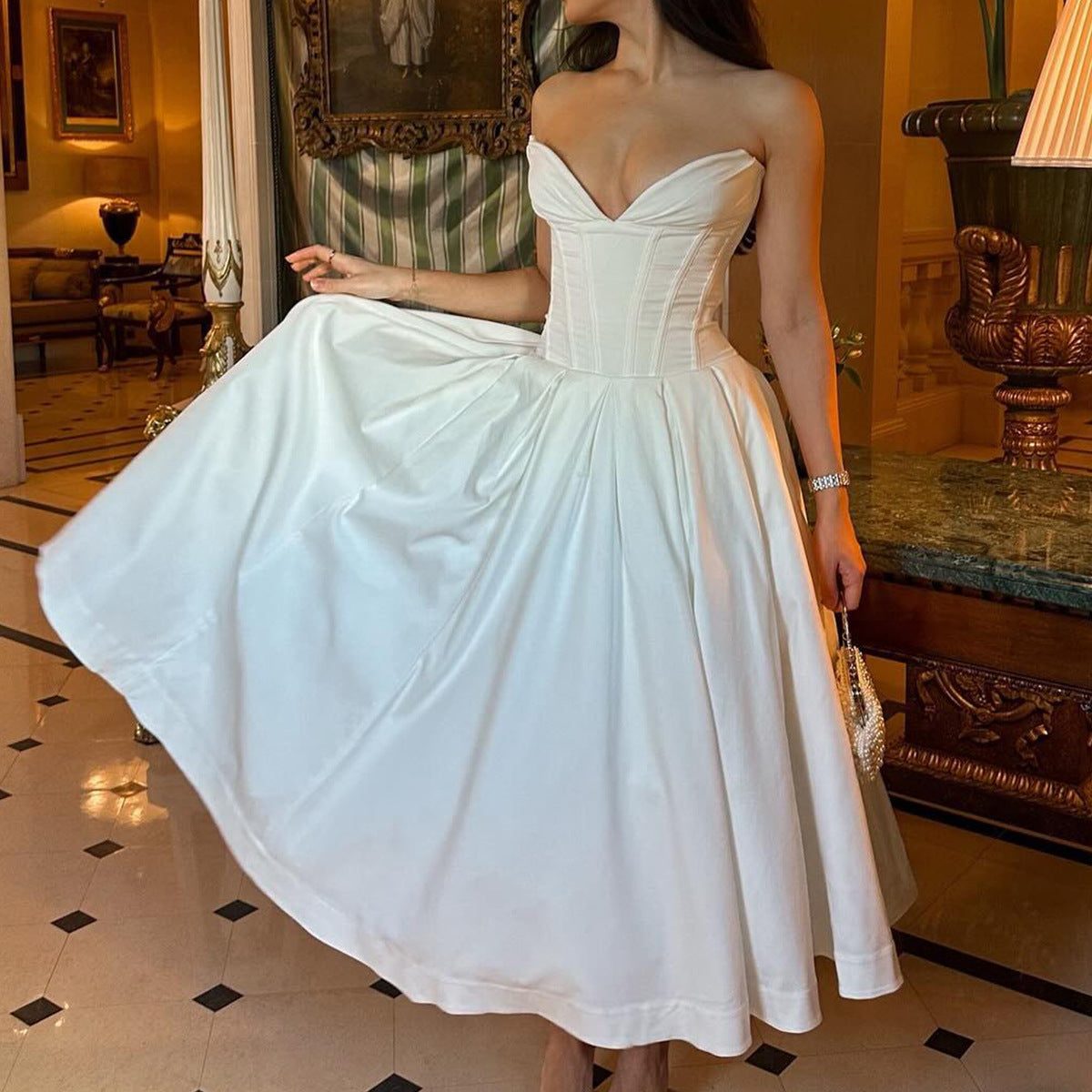 Gorgeous Strapless Sweetheart Neckline Dress with Corset Midi Dress