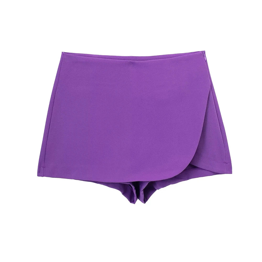Eliora Asymmetric Mini Skort – High Waisted Tailored Wrap Shorts in Multiple Colours