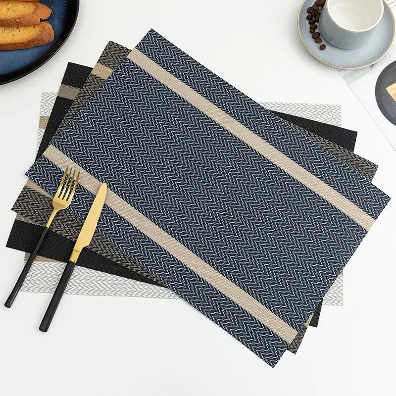 Modern Stripe Woven Placemats – 2/4/6 Piece Set Heat Resistant Table Mats for Dining Table Setting