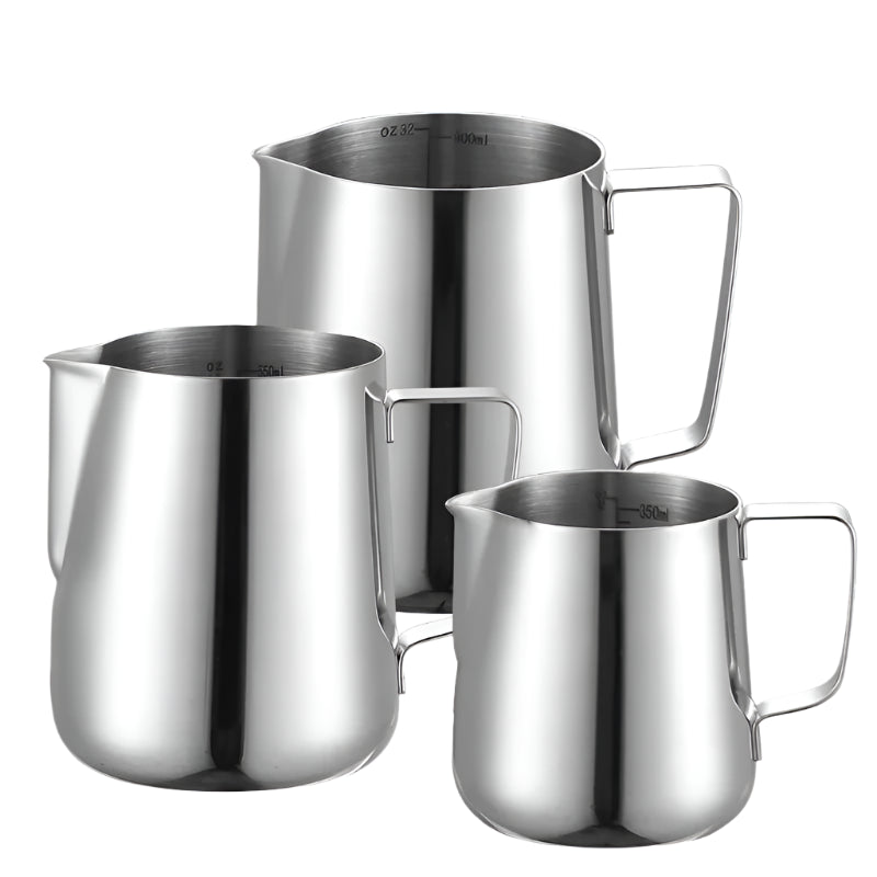 Stainless Steel Milk Frothing Jug – 350ml 600ml 900ml Coffee Pitcher with or without Measurement Scale