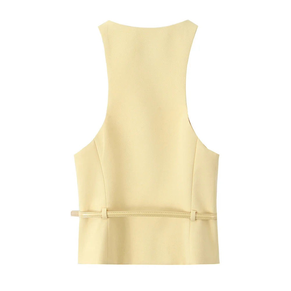 Sofia Belted Sleeveless Waistcoat & Skirt Two-Piece Set-Elegant Office & Occasionwear