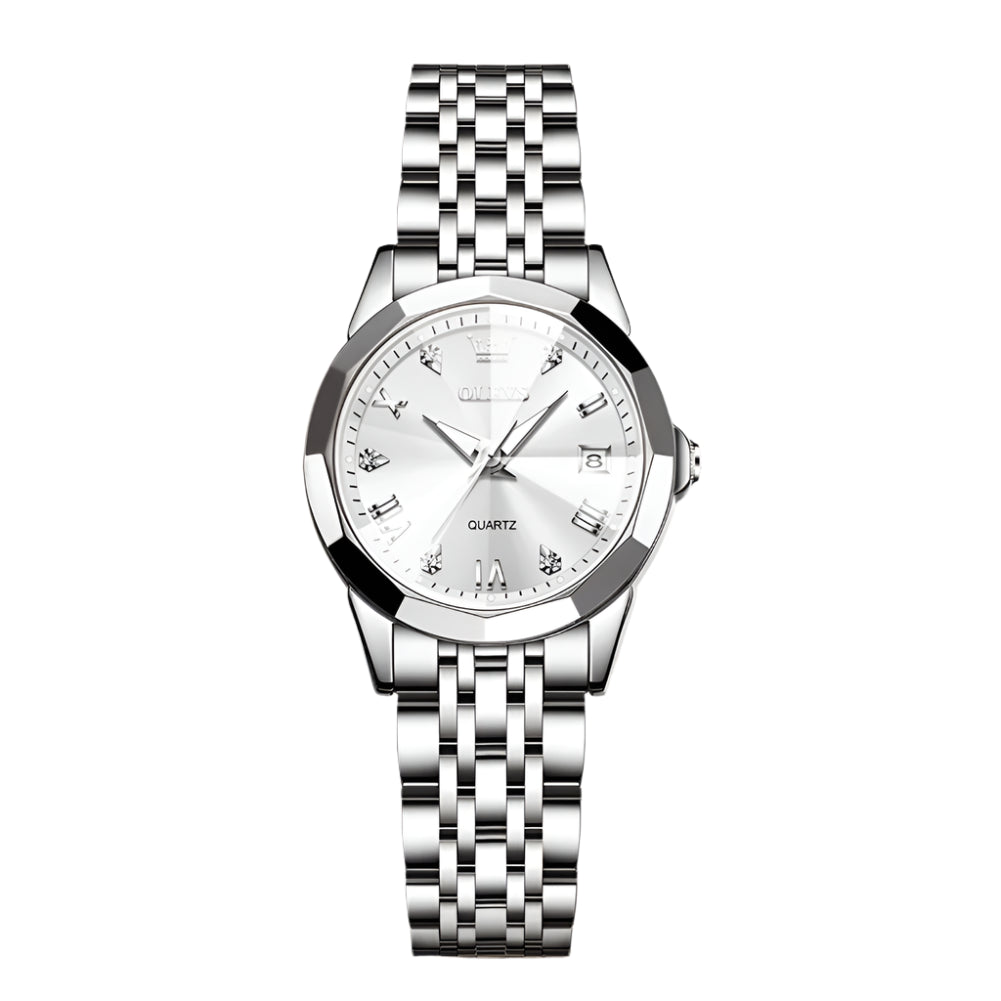 Luxury Diamond Accent Watch - Two Tone Stainless Steel With Day And Date Display