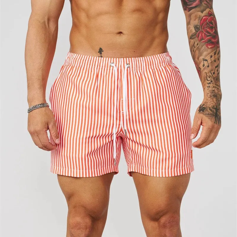 Men’s Striped Summer Shorts – Lightweight Elastic Waist Casual Holiday Shorts with Drawstring