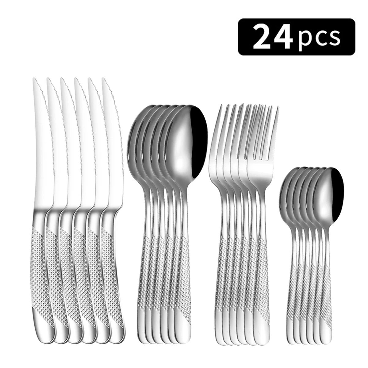 24-Piece Stainless Steel Cutlery Set with Coloured Accent Handles – Modern Knife, Fork & Spoon Flatware for Dining