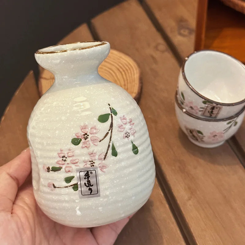 Sakura Bloom Japanese Sake Set – Hand-Painted Ceramic Sake Bottle & Cup Gift Set with Cherry Blossom Design