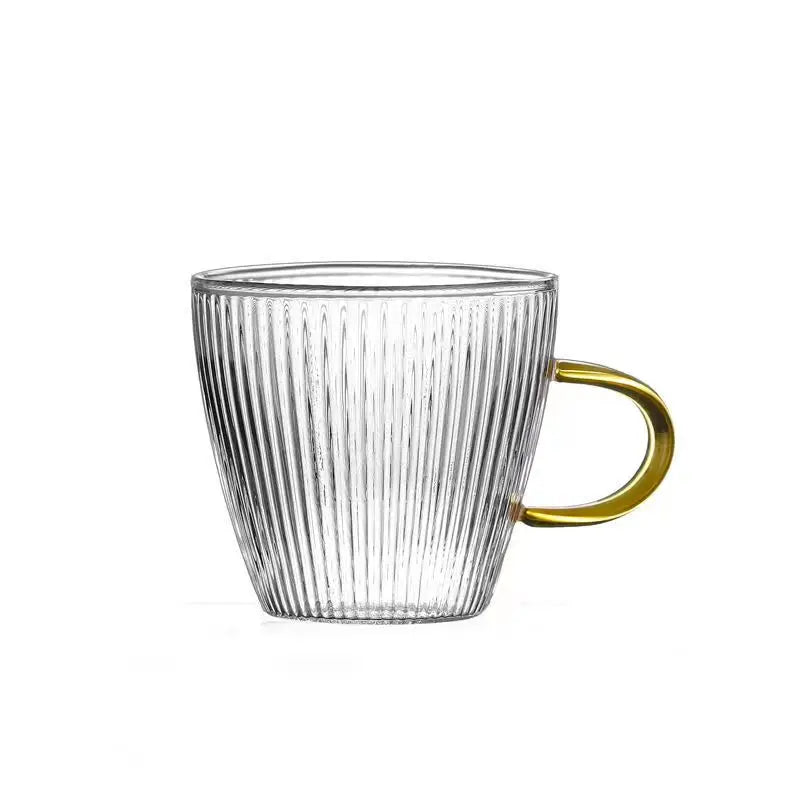 Ripple Glass Cup Set with Gold Handle – Elegant 1, 2 & 6 Piece Tea and Coffee Glassware