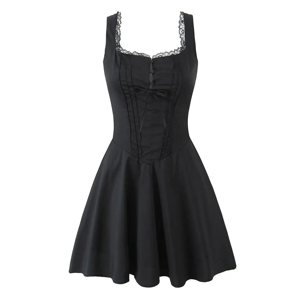 Sorvella Corset Skater Dress with Lace Trim – Baby Blue, White, Pale Yellow or Black Fit and Flare Mini Dress