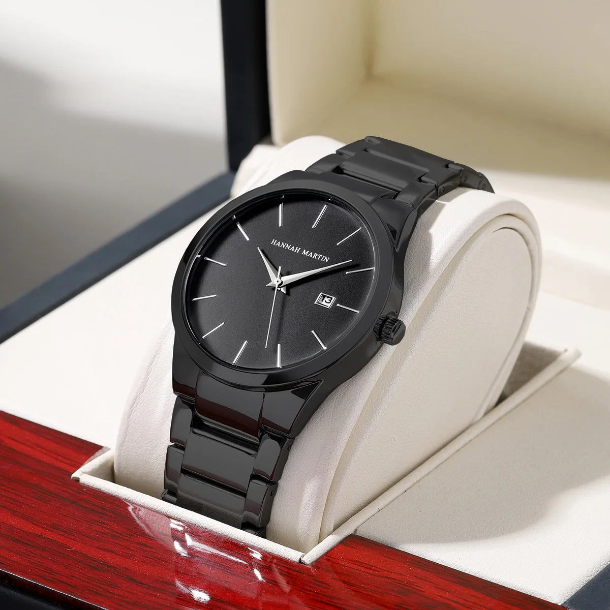 Men's Minimalist Stainless-Steel Watch - Black and Silver Luxury Timepiece
