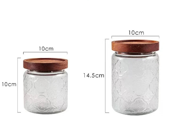 Embossed Glass Storage Jar with Wooden Lid