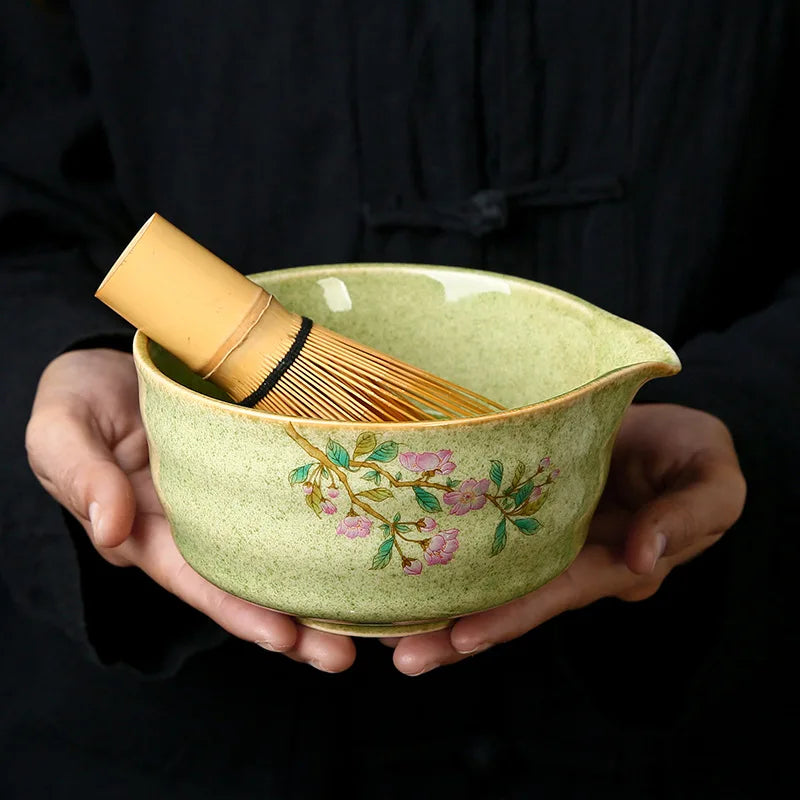 Traditional Japanese Matcha Tea Set – 5 Piece Sakura Matcha Bowl, Whisk, Scoop, Sieve & Holder Gift Kit