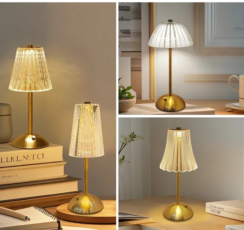 Aurora Crystal Touch LED Table Lamp – Gold Dimmable Bedside & Dining Lamp with 3 Light Settings