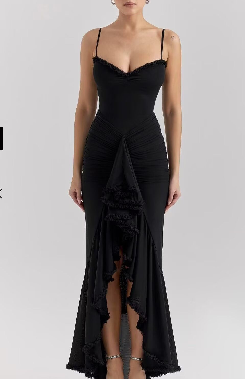 Soleil Ruffled Lace Trim Maxi Dress-Radiant Summer & Holiday Fashion