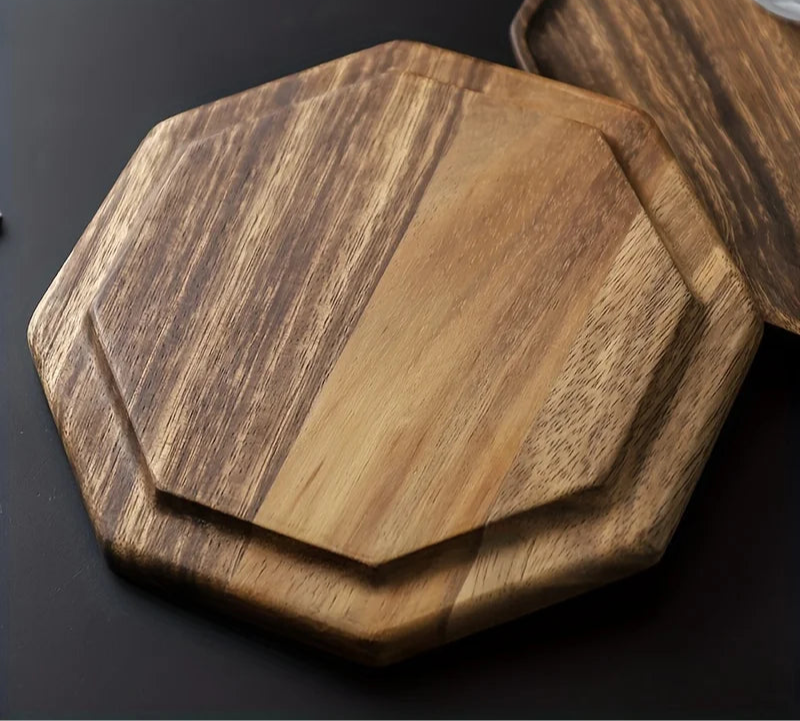 Octagonal Acacia Wood Plate – Eco-Friendly Dessert and Serving Tray for Snacks, Tea or Dinner