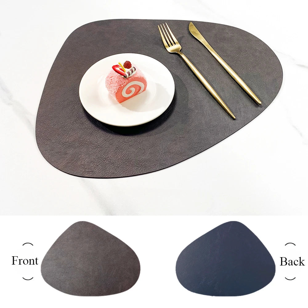 Nordic Style Dual Colour PU Leather Table Mats – 4 Piece Irregular Shape Dining Set