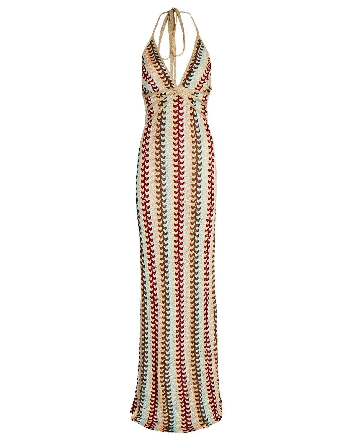 Sorina Multicolour Halter Neck Knit Maxi Dress – Sleeveless Summer Bodycon Beach Holiday Dress