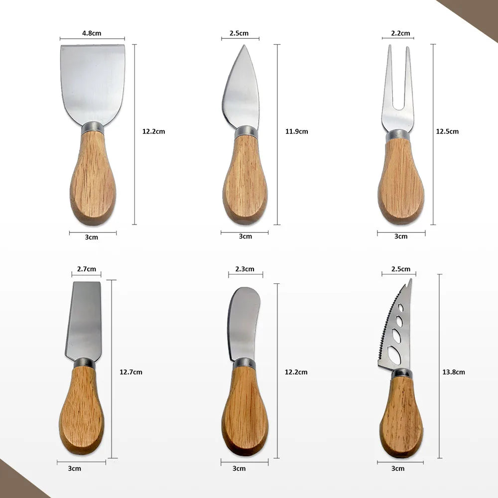 6 Piece Stainless Steel Cheese Knife Set with Walnut Handles – Cheese Board Utensils in Gift Box
