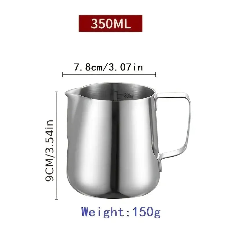 Stainless Steel Milk Frothing Jug – 350ml 600ml 900ml Coffee Pitcher with or without Measurement Scale