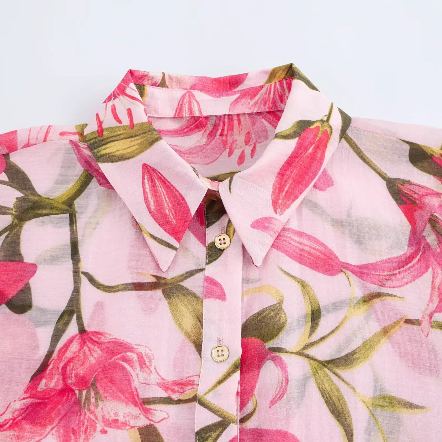 Arietta Floral Print Blouse – Long Sleeve Lightweight Shirt in Pink or Blue