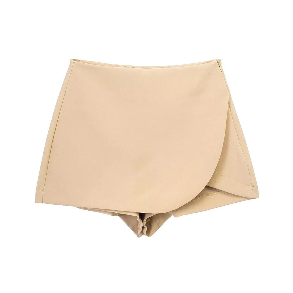Eliora Asymmetric Mini Skort – High Waisted Tailored Wrap Shorts in Multiple Colours