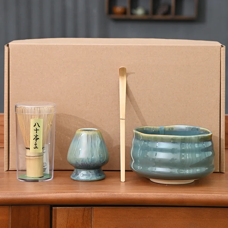 4 Piece Matcha Tea Set with Ceramic Bowl & Accessories – Japanese Matcha Making Kit in Various Colours